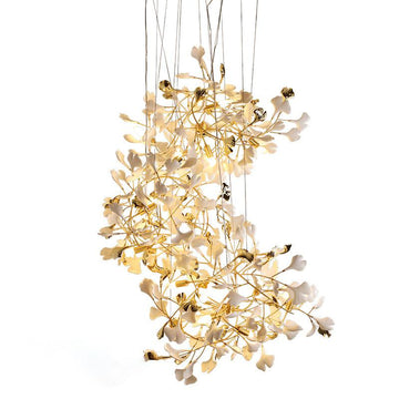 Ceramic Ginkgo Staircase Long Branch Chandelier