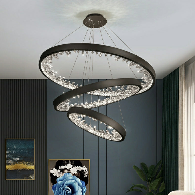 Gold/ Black 1/ 2/ 3 Rings Crystal Chandelier